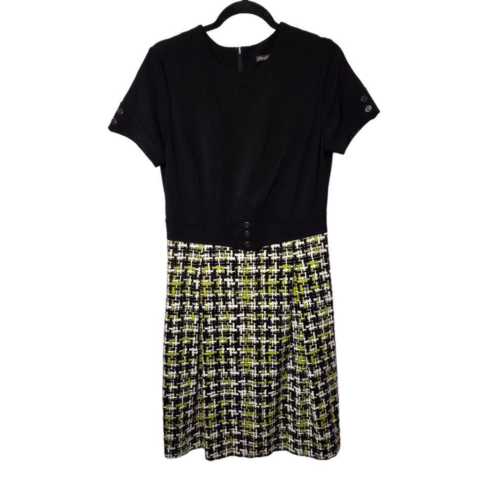 J. McLaughlin Women's Short Sleeve Abstract Print Sheath Dress Black medium